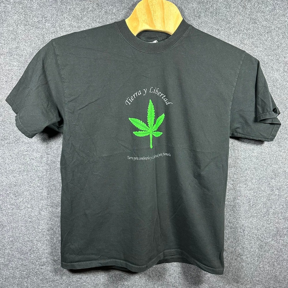 Yazbek Tierra y Libertad Marijuana Leaf Graphic T-Shirt Mens XL Black Heavy Tee
